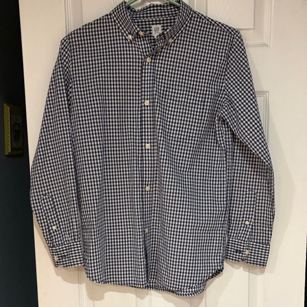GAP Boys Navy and White Gingham Shirt